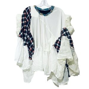 Bohemian Hippie White Asymmetrical Ruffled Blouse Top New Extra Large